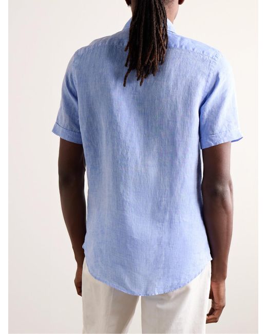 Camicia slim-fit in lino Glanshirt di Incotex in Blue da Uomo