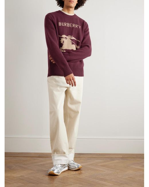 Burberry Red Logo-Jacquard Wool And Cashmere-Blend Sweater for men