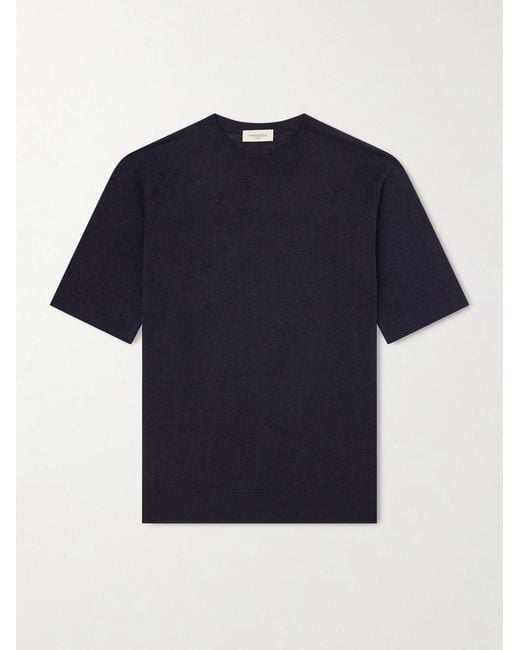 Piacenza 1733 Blue Silk And Linen-Blend T-Shirt for men