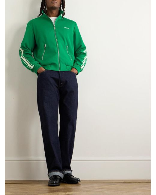 Céline Trainingsjacke aus technischem Jersey mit Logostickerei und Streifen in Green für Herren