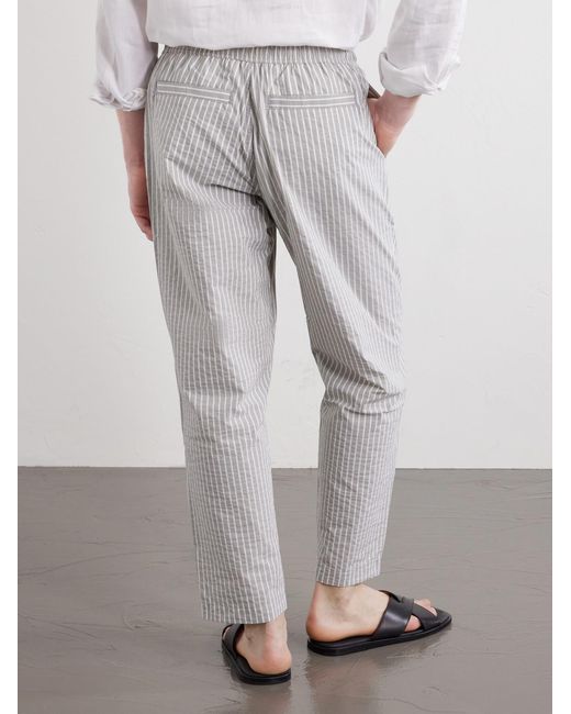 Orlebar Brown White Sonoran Straight-Leg Striped Cotton-Blend Seersucker Trousers for men