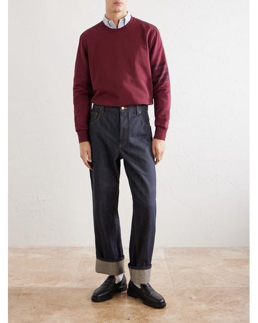 Thom Browne Red 4-Bar Stripe Cotton-Jersey Sweatshirt for men