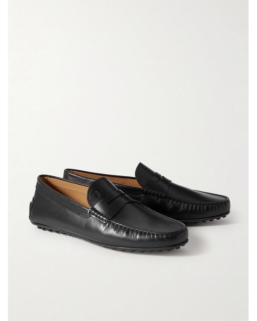 Tod's Black City Gommino Logo-Debossed Leather Driving Shoes for men