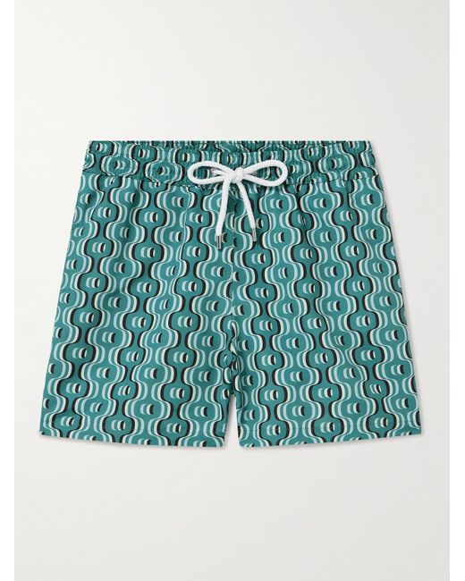 Frescobol Carioca Green Straight-leg Short-length Printed Recycled Swim Shorts for men
