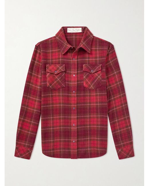 God's True Cashmere Red Love Checked Cashmere Shirt for men