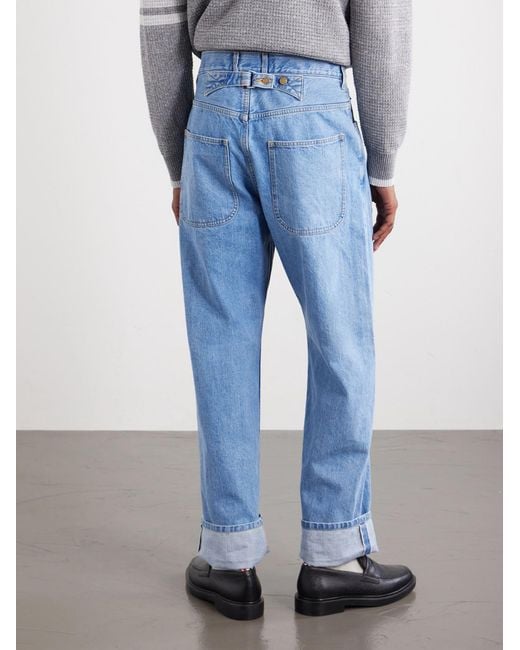 Thom Browne Blue Cinch-Back Wide-Leg Jeans for men