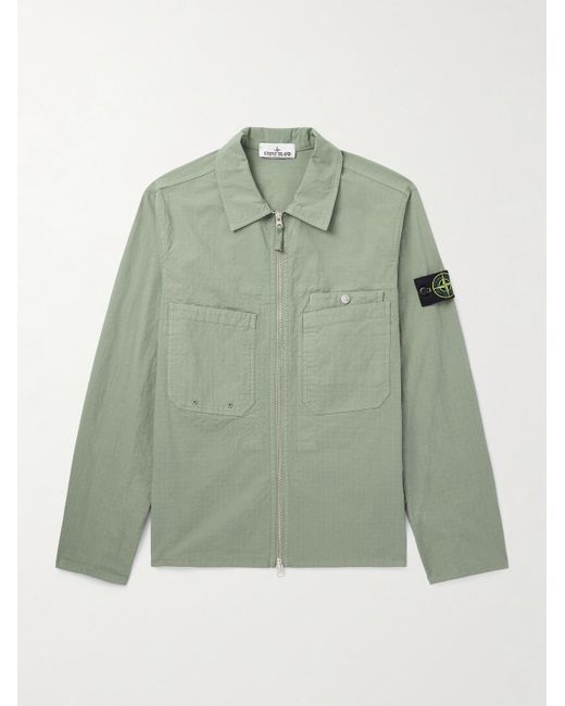 Stone Island Green Logo-Appliquéd Cotton-Blend Ripstop Overshirt for men