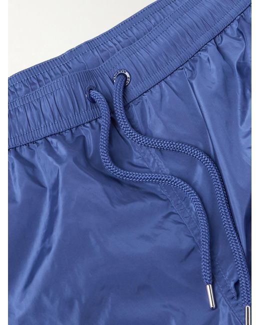 Moncler Blue Straight-Leg Mid-Length Logo-Appliquéd Striped Swim Shorts for men