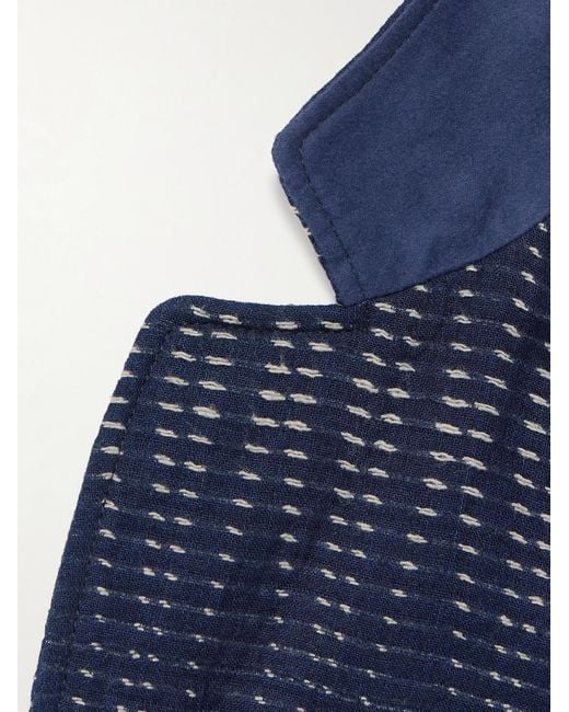 YMC Blue Scuttler Sashiko Indigo-dyed Cotton And Wool-blend Suit Jacket for men