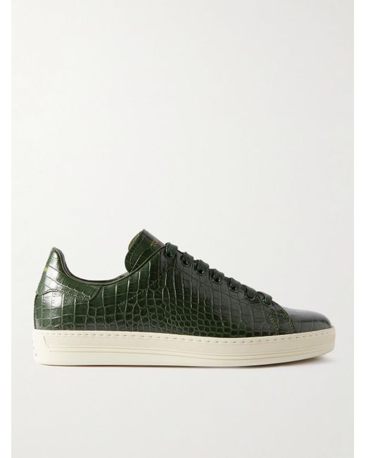 Tom Ford Green Warwick Croc-effect Patent-leather Sneakers for men