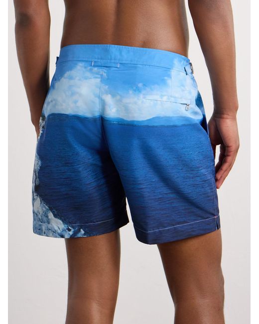 Orlebar Brown Blue Bulldog Straight-Leg Mid-Length Printed Swim Shorts for men