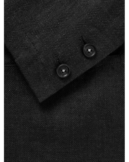 Massimo Alba Black Baglietto Unstructured Herringbone Linen Blazer for men