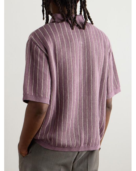 A Kind Of Guise Mahua gestreiftes Polohemd aus einer Leinen-Baumwollmischung in Purple für Herren