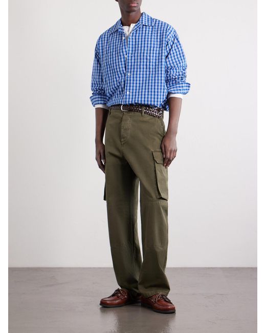 Beams Plus Blue Camp-Collar Checked Cotton Shirt for men