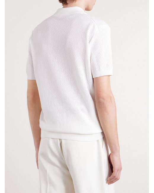 Mr P. White Honeycomb-knit Organic Cotton Polo Shirt for men
