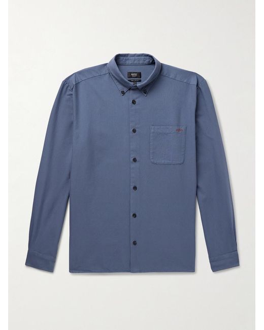 A.P.C. Blue Mateo Button-down Collar Logo-embroidered Cotton Shirt for men