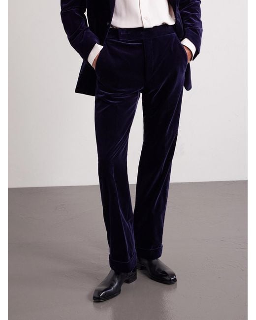 Tom Ford Blue Atticus Straight-Leg Cotton-Blend Velvet Suit Trousers for men
