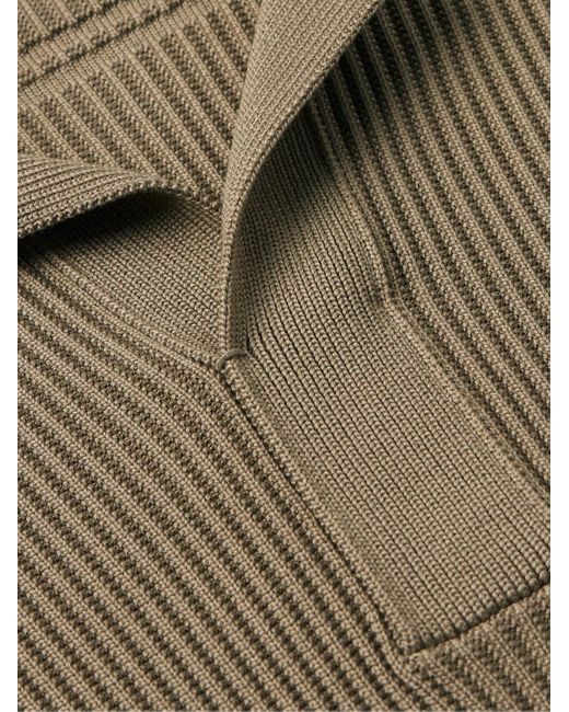 Zegna Natural Ribbed Mulberry Silk And Cotton-blend Polo Shirt for men