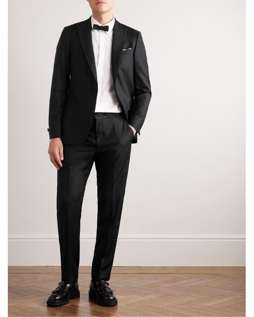 Mr P. Black Straight-Leg Virgin Wool Drawstring Tuxedo Trousers for men