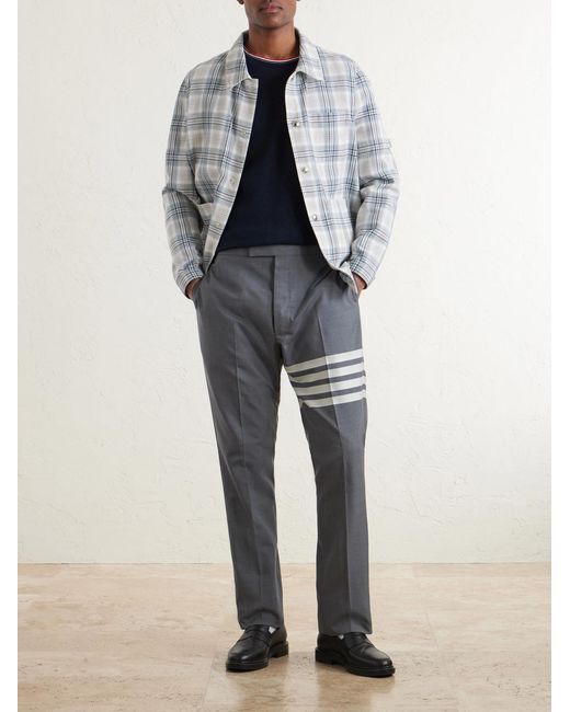 Thom Browne Blue Pointelle-Knit Cotton And Linen-Blend T-Shirt for men