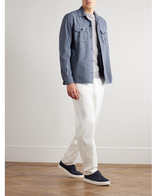 Boglioli Blue David Checked Cotton-Blend Overshirt for men