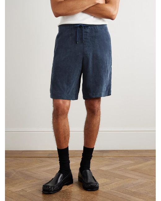 Dries Van Noten Blue Straight-Leg Washed-Twill Drawstring Shorts for men