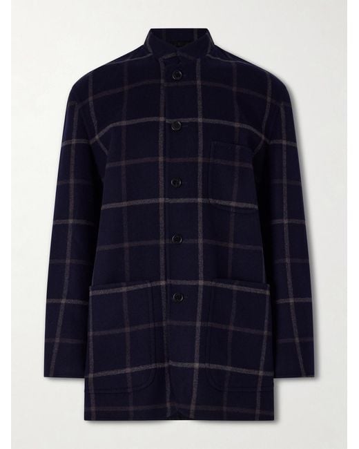 Dunhill Blue Checked Wool-Blend Coat for men