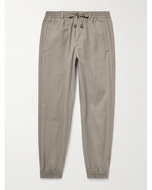 Slowear Gray Teknosartorial Slim-Fit Tapered Cotton-Blend Poplin Drawstring Trousers for men