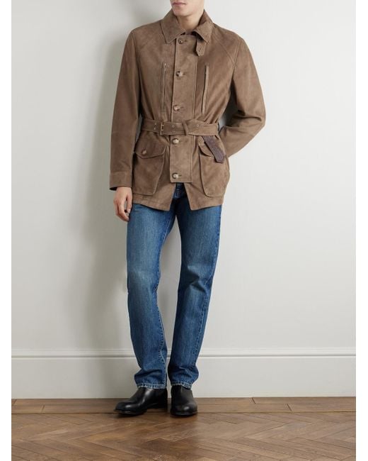 Brunello Cucinelli Brown Belted Suede Field Jacket for men