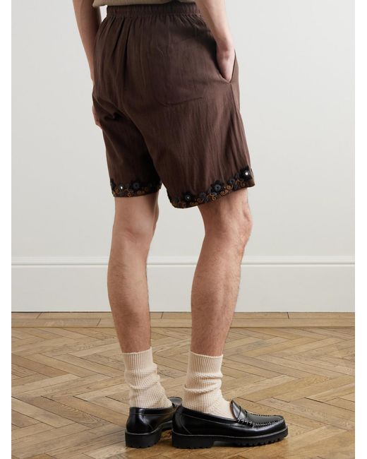 Kartik Research Brown Embellished Embroidered Cotton Shorts for men