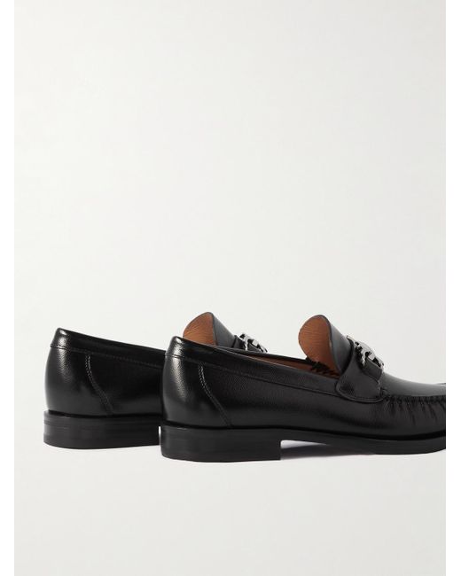 Ferragamo Black Logo-embellished Textured-leather Loafers for men