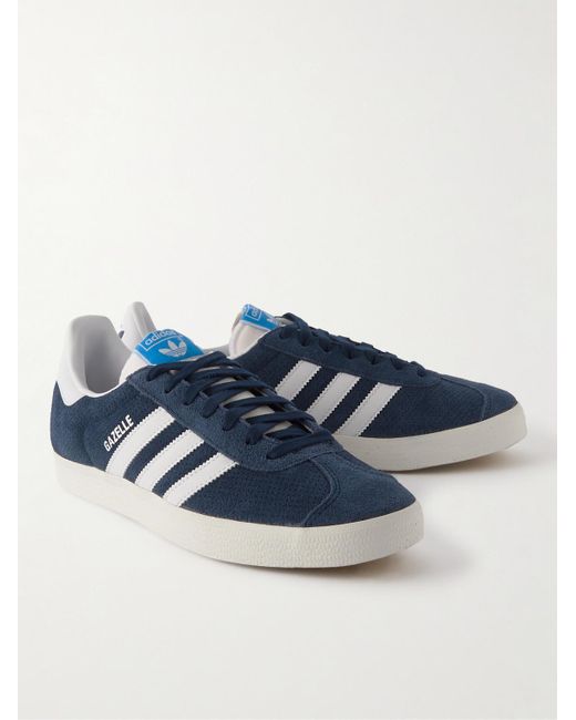 Adidas Originals Blue Gazelle Leather-trimmed Perforated Suede Sneakers for men