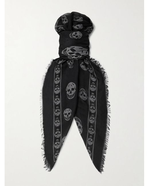 Alexander McQueen Tuch aus einer Modal-Seidenmischung mit Print und Fransen in Black für Herren