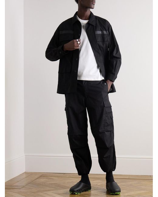 (w)taps Black Straight-Leg Cotton And Nylon-Blend Drawstring Cargo Trousers for men
