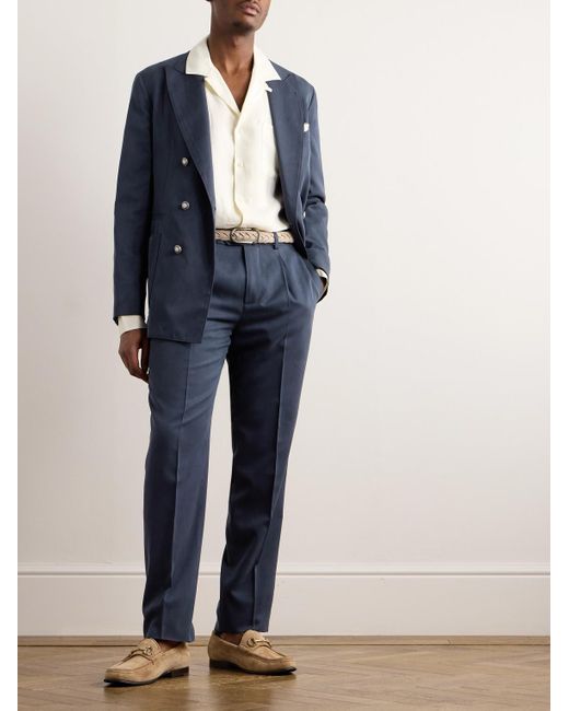 Brunello Cucinelli Blue Straight-leg Pleated Silk-twill Suit Trousers for men