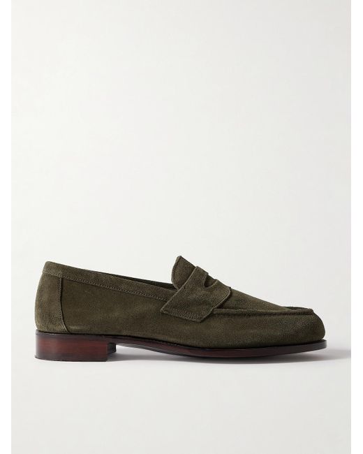 George Cleverley Green Cannes Suede Penny Loafers for men