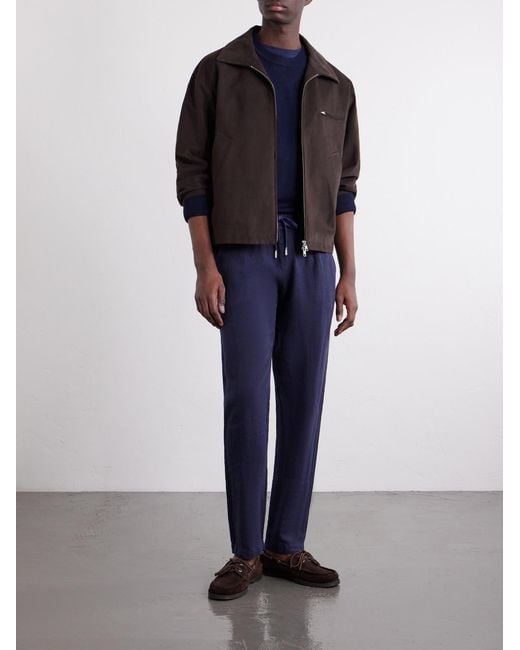 Thom Sweeney Blue Straight-leg Linen Drawstring Trousers for men
