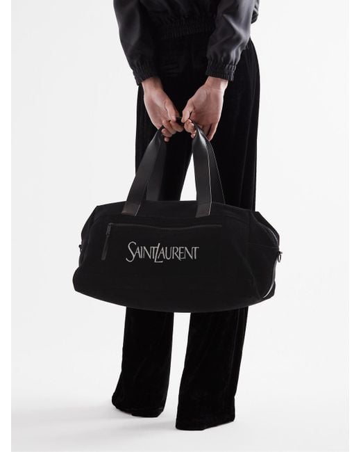 Saint Laurent Leather trimmed Logo print Suede Duffle Bag in Black