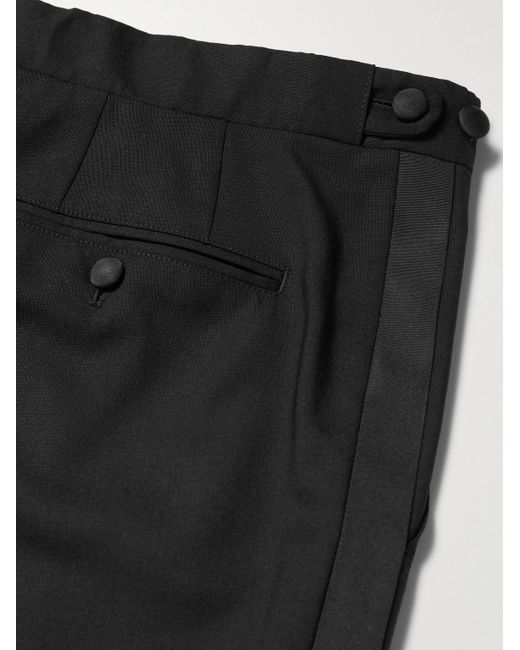 Mr P. Black Slim-Fit Twill-Trimmed Wool Tuxedo Trousers for men