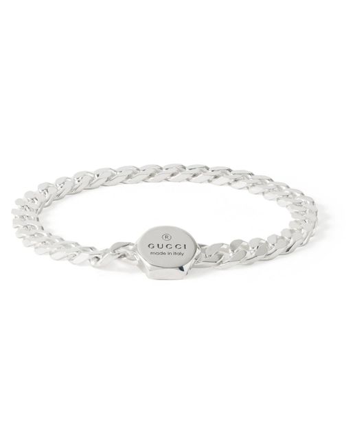 Gucci White Logo-engraved Sterling Silver Chain Bracelet for men