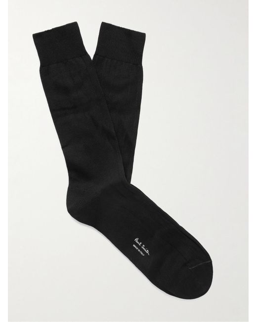 Paul Smith Black Ribbed Organic Cotton-blend Socks for men