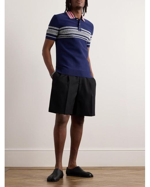 Wales Bonner Blue Dawn Slim-fit Striped Knitted Polo Shirt for men