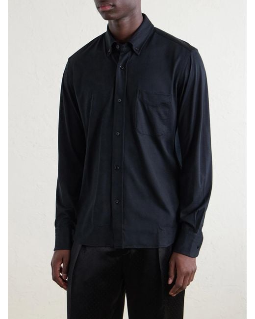 Tom Ford Blue Silk And Cotton-Blend Shirt for men