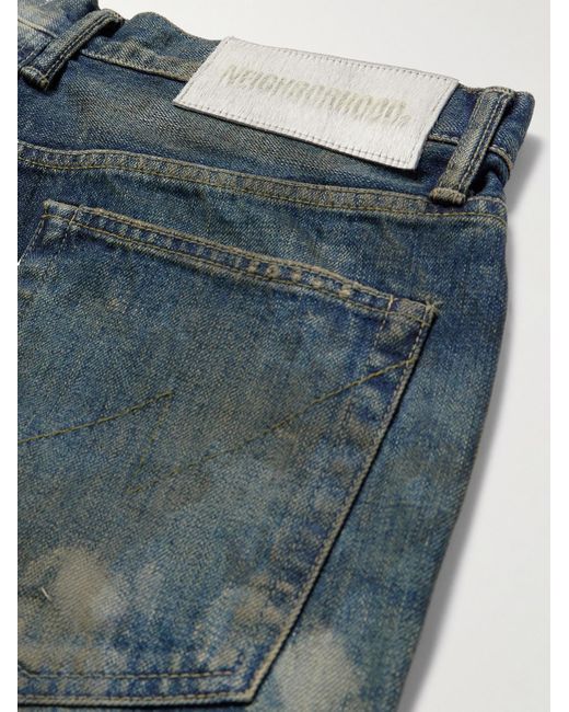 Neighborhood Blue Savage Wide-leg Distressed Selvedge Jeans for men