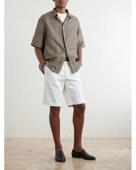 De Petrillo White Straight-Leg Cotton-Blend Twill Shorts for men