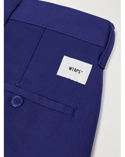 Straight-Leg Pleated Cotton-Twill Shorts di (w)taps in Blue da Uomo