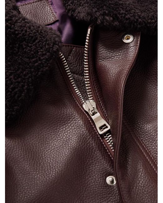 Mr P. Brown Shearling-Trimmed Full-Grain Leather Blouson Jacket for men