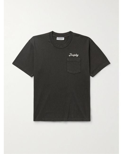 CHERRY LA Black Trophy Logo-print Garment-dyed Cotton-jersey T-shirt for men