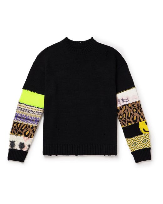 Kapital Black Distressed Patchwork Jacquard-knit Sweater for men