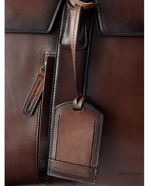 Officine Creative Brown Bostonian 001 Leather Weekend Bag for men